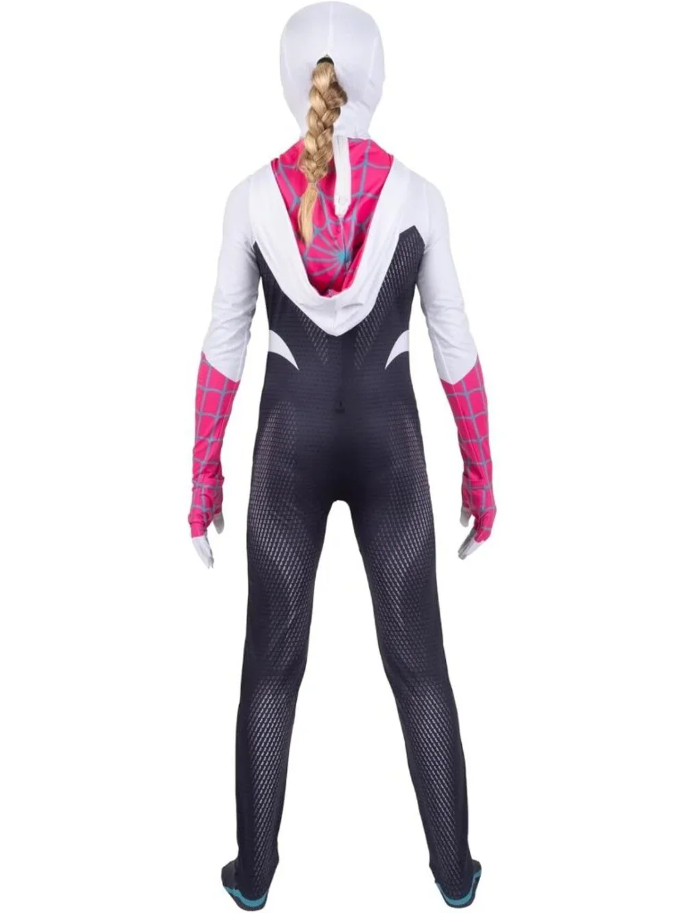 Youth Spider-Gwen Costume - Hooded Spandex Jumpsuit & Mask, Fun Superhero Outfit